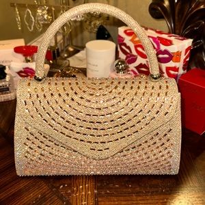 Used once Rose gold rhinestone with gold shimmer evening bag/clutch handbag🤍🌟